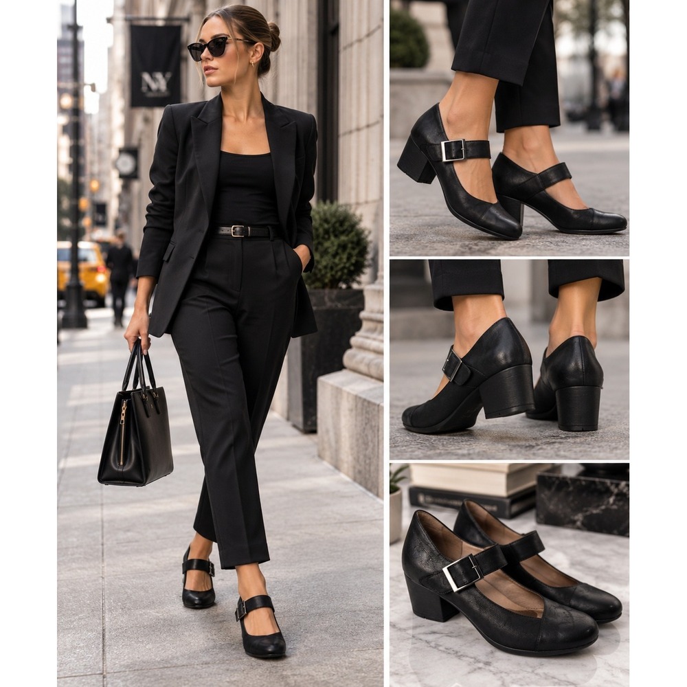 Dansko Fawna Mary Jane Heels Size 38 / 7.5 Minimalist Leather Buckle Strap #1549